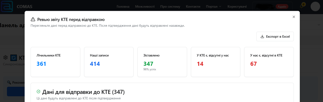 Інтерфейс COMAS